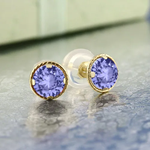 Vista 44 de Gem Stone King Aretes redondos de oro amarillo de 14 quilates con piedra natal Redondos de 0.157 in Aretes de oro para mujeres y hombres