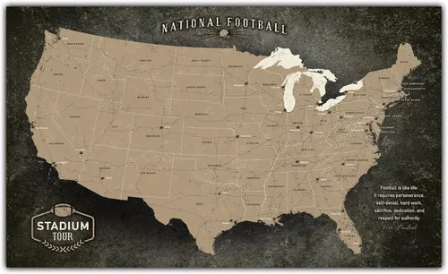 Vista 10 de HolyCowCanvas Rastreador de mapas de estadio de fútbol de lona personalizado con alfileres, pelotas de fútbol de metal, regalo deportivo
