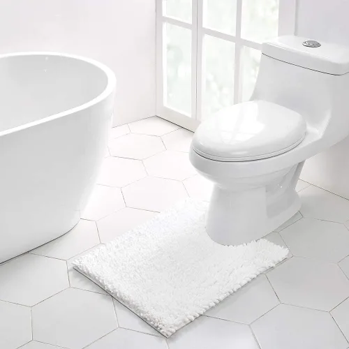Vista 90 de Walensee Alfombra de baño antideslizante (32x20, azul oscuro) absorbente de agua, súper suave, felpilla peluda, lavable a máquina, se seca