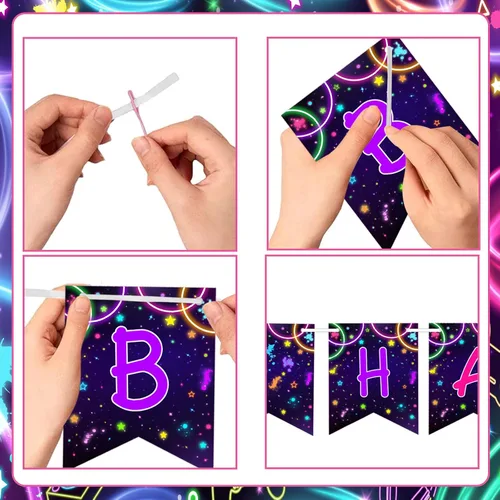 Vista 3 de Sursurprise Cartel de neón que brilla en la oscuridad para decoraciones de fiesta de cumpleaños brillantes, suministros de fiesta de neón brillante