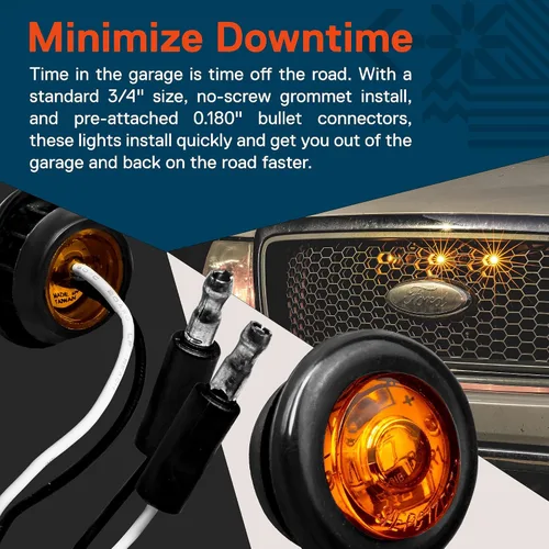 Vista 2 de TRUE MODS Luz de marcador LED redonda ámbar de 3/4 pulgadas para remolque 12V [DOT FMVSS 108] [SAE P2PC] [Salida semiesférica] [Impermeable IP67]