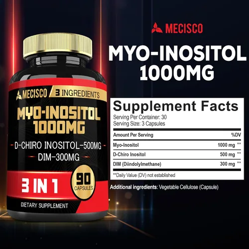 Vista 2 de Mecisco Suplemento de mio-inositol y D-Chiro inositol 3 en 1 con DIM - 90 cápsulas - 30 días