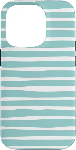 Vista 17 de iPhone 16 Cute Pastel Mint Green Aqua & White Wavy Stripe Case