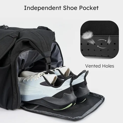 Vista 4 de Bolsa de gimnasio para hombre con compartimento para zapatos y bolsillo húmedo, bolsa de lona convertible y mochila de gimnasio, bolsas deportivas