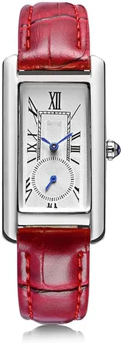 Vista 12 de Reloj de cuarzo para mujer Carlien, elegante reloj de vestir rectangular con correa de cuero y corona de cristal azul Rosa Negro