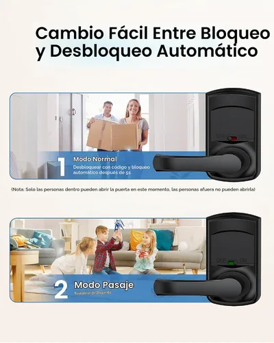 Vista 3 de Hidalife Cerradura de puerta inteligente con asa, cerradura digital de entrada sin llave con teclado para puertas delanteras, pantalla táctil