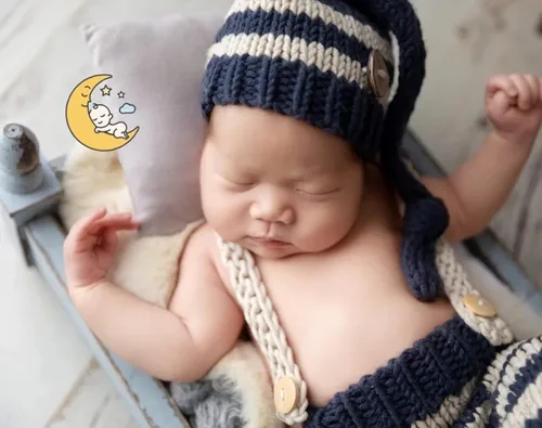 Vista 4 de Vemonllas Lindo disfraz de bebé recién nacido para niños y niñas, accesorios de fotografía, sombrero y pantalones