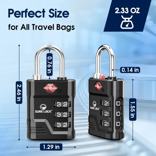 Vista 6 de Cerradura de equipaje aprobada por la TSA SURE LOCK Negro