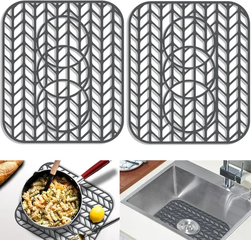 Vista 16 de GUUKIN Protectores de fregadero para fregadero de cocina, 12.25" x 11.5" rejilla plegable antideslizante de silicona para el fondo de fregaderos