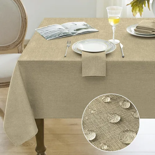 Vista 8 de Softalker Mantel pequeño rectangular con textura de lino de 52 x 70 pulgadas, para exteriores, resistente a las manchas y a las arrugas, decorativo