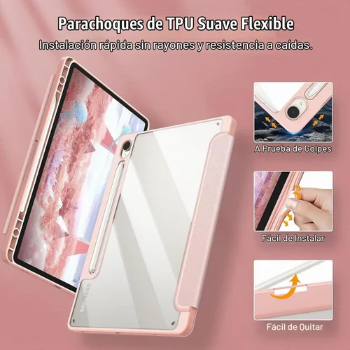 Vista 5 de Funda para Galaxy Tab S9 Ultra/S10 Ultra de 14.6 pulgadas, carcasa trasera transparente de cristal duro. Parachoques de TPU suave flexible