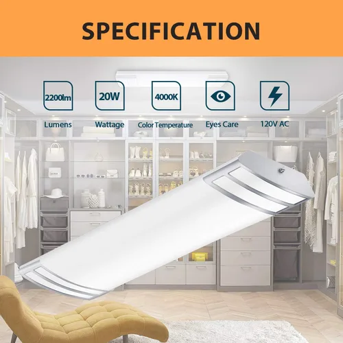 Vista 5 de FAITHSAIL - Luces LED de 2 pies, 20 W, 2200 lm, luces LED lineales de montaje empotrado, 4000 K, luz blanca neutra, lámpara de techo LED para cocina