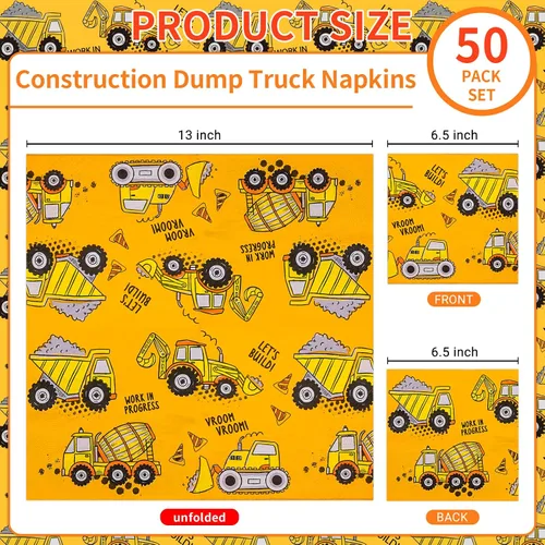 Vista 2 de DYLIVeS Servilletas de fiesta con temática de construcción, servilletas de fiesta de cóctel, servilletas de papel desechables de tractor amarillo