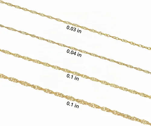 Vista 3 de Kooljewelry Cadena clásica de Singapur para mujer, collar de cadena de oro amarillo de 10 quilates, acabado pulido