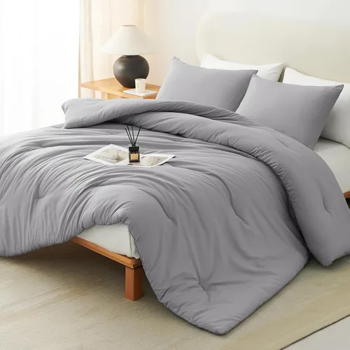 Vista 41 de CozyLux - Juego de edredón beige tamaño individual/individual XL, 2 piezas de juego de cama extra largo sólido transpirable acolchado, juego de cama