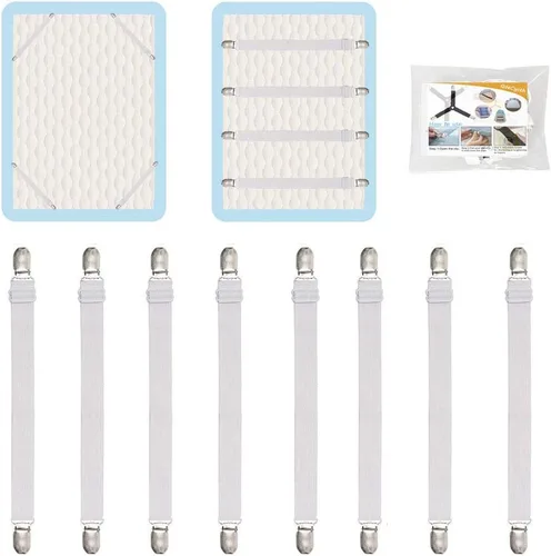 Vista 8 de 4 correas ajustables entrecruzadas para sábana bajera (4 unidades, color negro)