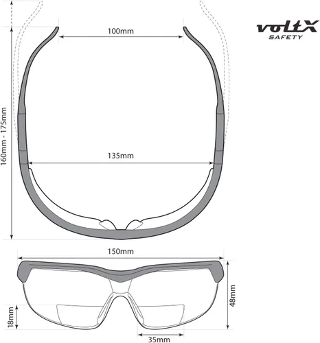 Vista 4 de voltX GT - Lentes de seguridad bifocales ajustables para lectura (lente marrón +1.0), ANSI Z87.1+ y CE EN166FT, revestimiento antiniebla, lente
