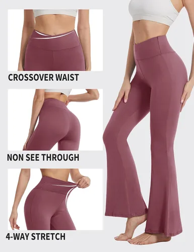 Vista 13 de ZOOSIXX Pantalones de yoga acampanados para mujer, leggings cruzados suaves con corte de bota