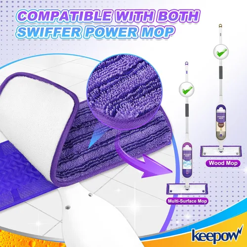 Vista 2 de KEEPOW - Almohadillas de repuesto reutilizables para mopa eléctrica compatibles con Swiffer PowerMop Power Mop Mopping Pad Refills for Wood Floor