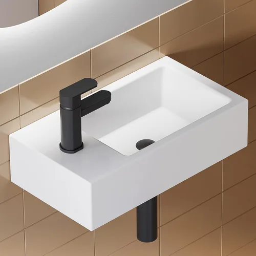 Vista 10 de HOROW Lavabo de Baño Rectangular para Montaje Inferior, Lavabo Rectangular de Vasija de 20 x 15 Pulgadas con Rebosadero, Lavabo de Cerámica Blanca