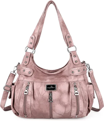 Vista 14 de Angelkiss Bolsos grandes y carteras para mujer de cuero sintético lavado tipo hobo, bandolera, bolso cruzado, bolso de hombro, bolso de mano