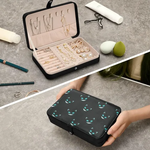 Vista 6 de Cheshire - Joyero con textura de gato para mujeres y niñas, organizador de viaje de joyería de piel sintética, estuche de joyería pequeño portátil