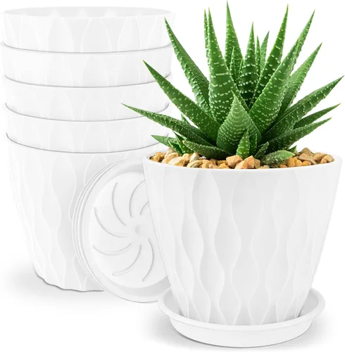 Vista 10 de YNNICO Macetas de 8 pulgadas, paquete de 6 macetas de plástico con drenaje Macetas de plástico ligeras y multicolor para jardín para plantas