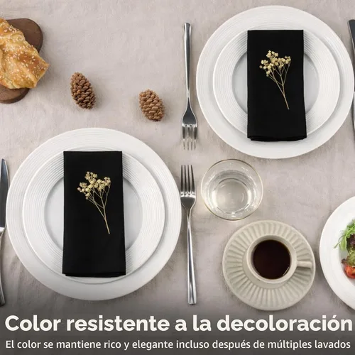 Vista 3 de Ramanta Home Juego de 12 Servilletas de Cena de Algodón Negro Servilletas de Tela 100% Algodón de 18x18 Pulgadas Servilletas de Mesa de Tela