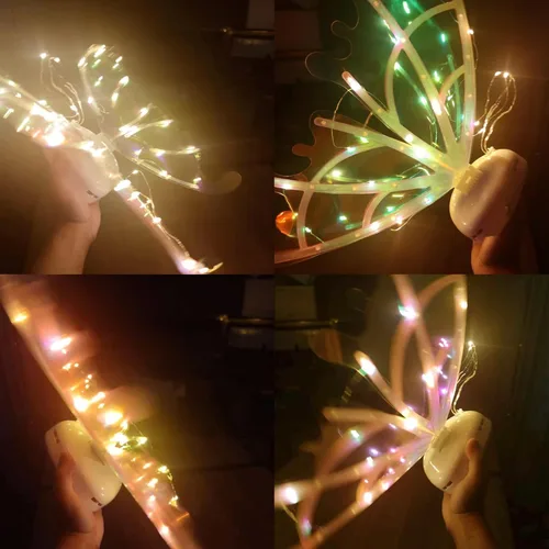 Vista 6 de AICARGER Alas de hadas para niñas, alas de hadas que brillan, iluminan alas de hada, brillantes como princesa en tu fiesta de cumpleaños o Halloween