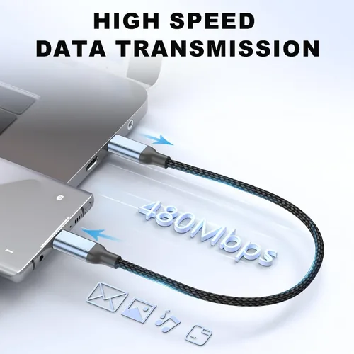 Vista 3 de Cable USB C de 6 pulgadas de carga rápida de 60 W, paquete de 2 cables cortos USB-A a USB-C, cable trenzado USB a USBC de Apple de 0.5 pies, cable