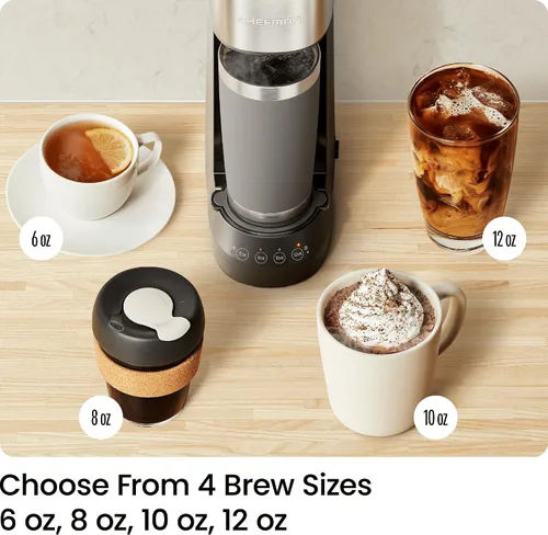 Vista 3 de CHEFMAN Cafetera de una sola porción, cafetera K Cup: compatible con cápsulas K-Cup y café molido, cafetera de goteo de 6 a 12 onzas, depósito