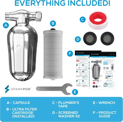 Vista 7 de SparkPod Filtro de ducha ultra - Filtro de agua y cartucho de cabezal de ducha - Equivalente a 150 etapas, elimina hasta el 95% del cloro, metales