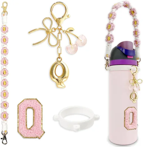 Vista 14 de Letter Handle Strap Accessories with Cute Initial Charm Compatible with Owala Water Bottle 24oz 32oz 40oz Owala Kids