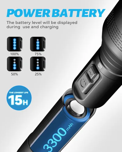 Vista 3 de Bigcheck Linterna LED súper brillante recargable IP67 impermeable