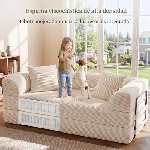 Vista 4 de Sofá cama convertible Cloud sin huesos, sofá de piso de 177,8 cm, 4 en 1, plegable, acomodado, sofá de 2 plazas, sofá cama de espuma de alta