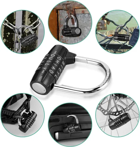 Vista 4 de Candado de aleación resistente con contraseña, candado de seguridad resistente, fácil de configurar tu propio combo reiniciable sin llave (2 negro)