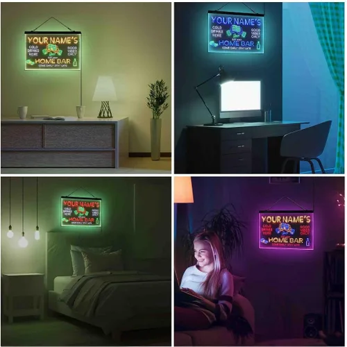 Vista 4 de Letrero de luz de neón LED tricolor de cristal de whisky personalizado para bar en casa, nombre personalizado, fecha, texto, cita, fuente verde