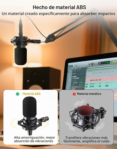 Vista 6 de Soporte de choque para micrófono AT2020 personalizado con filtro pop, suspensión antivibración, soporte de micrófono, clip compatible con Audio