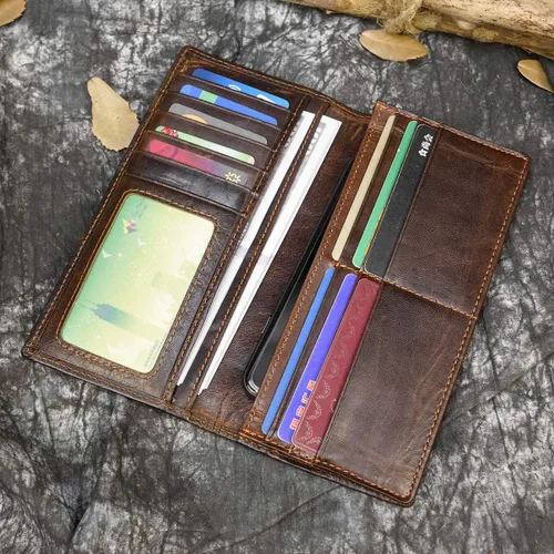 Vista 6 de LUUFAN Cartera larga de cuero genuino para hombre tarjetero con bolsillo para monedas