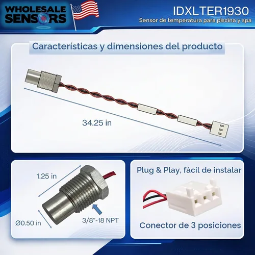 Vista 3 de Repuesto para sensor termistor calentador Hayward IDXLTER1930