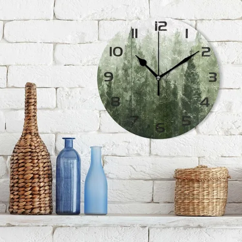 Vista 3 de Reloj de pared de pinos de 10 pulgadas, silencioso, sin tictac, de cuarzo, funciona con pilas, redondo, digital, fácil de leer, para el hogar