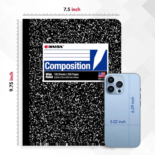 Vista 4 de KAISA Cuadernos de composición de 100 hojas, libro de compensación con rayas anchas de 9.75 x 7.5 pulgadas, libros clásicos de composición de 20