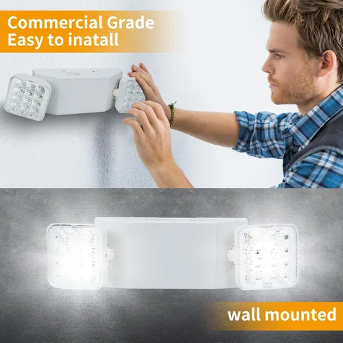 Vista 6 de Commercial LED Emergency Lights with Battery Backup, 2 Head Indoor Fixture, AC120-277V Hardwired 6 PCS