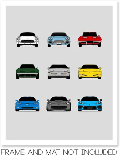 Vista 2 de Custom Car Posters Póster hecho a mano compatible con Chevy Corvette Generations e impresión de Chevrolet Corvette (C1 C2 C3 C4 C5 C6 C7 C8) – 2A.