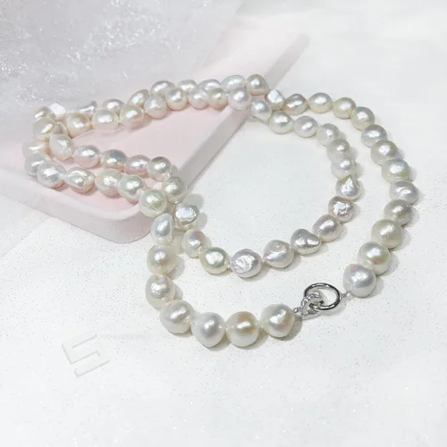 Vista 6 de Big Baroque Pearls Lariat Necklace, 12-13MM Freshwater Cultured Pearls In Sterling Silver Clasp Necklace, 37" Long Strand Pearl Necklace