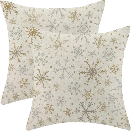 Vista 14 de Fundas de almohada de Navidad de 18x18 Juego de 2 Cojines dorados de copo de nieve de invierno Fundas de almohada negras Cojines decorativos de Copo
