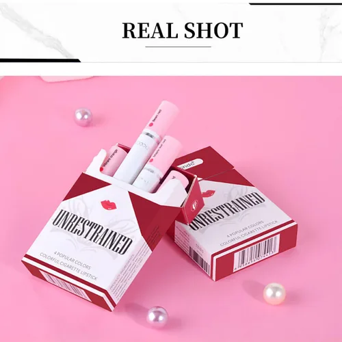 Vista 7 de FYEBOO Labiales de tubo de 4 colores, juego de lápices labiales pequeños, Labiales Mate Velvet Lipstick Hidratante y Suave, Mancha de Labiales Roja