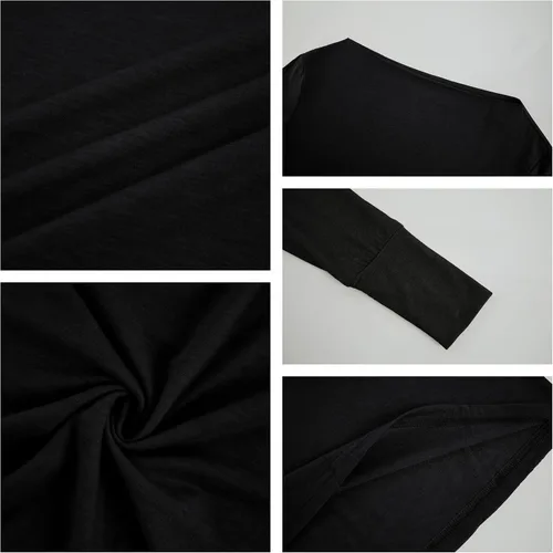 Vista 5 de Camisas casuales de manga larga para mujer, cuello barco, lisas, sin botones, con hombros descubiertos