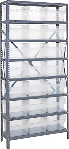 Vista 79 de Quantum QSBU-245BK Heavy Duty Shelving Unit with (7) Shelves and (24) QUS245 Black Bins for Garage Warehouse Storage Distribution 400 lb Load