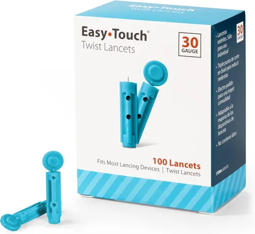 Vista 10 de Lancetas Twist EasyTouch - 33 G, (100 por caja) Sterile Single-Use Lancets, Triple-Bevel Design, Multiple Gauge Options, Fits Most Lancing Devices